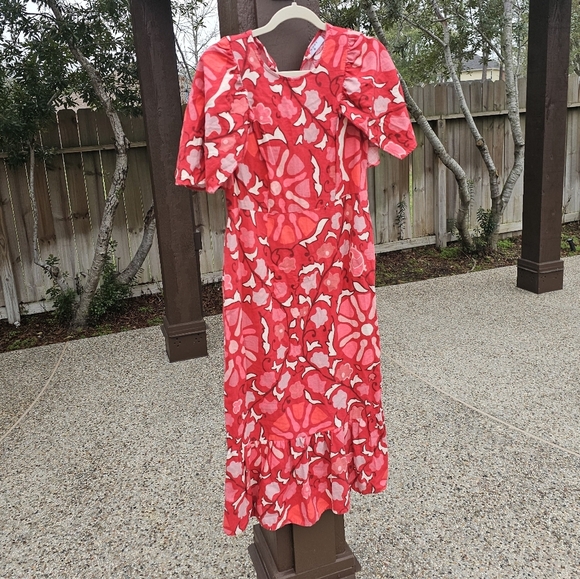 Rhode Red Zinnia Floral Print Bell Sleeve Keyhole Back Midi Dres 8 - Picture 11 of 11